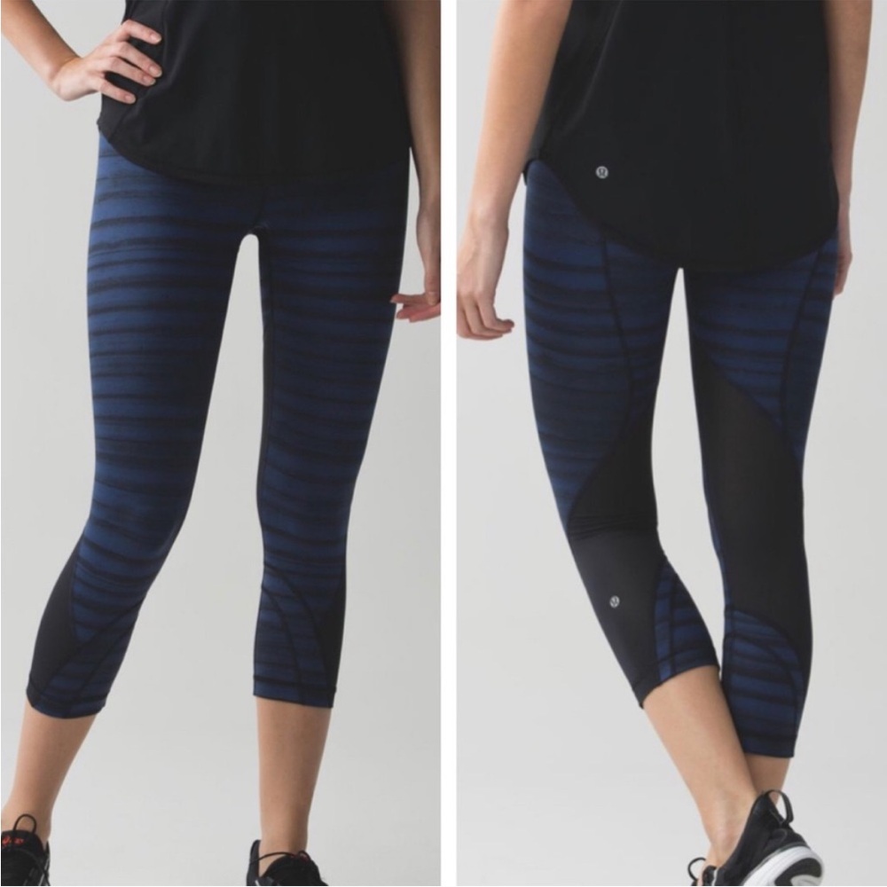 Lululemon Run Inspire Crop II *Full-On Luxtreme Mesh Good Vibes Deep Navy Size 6